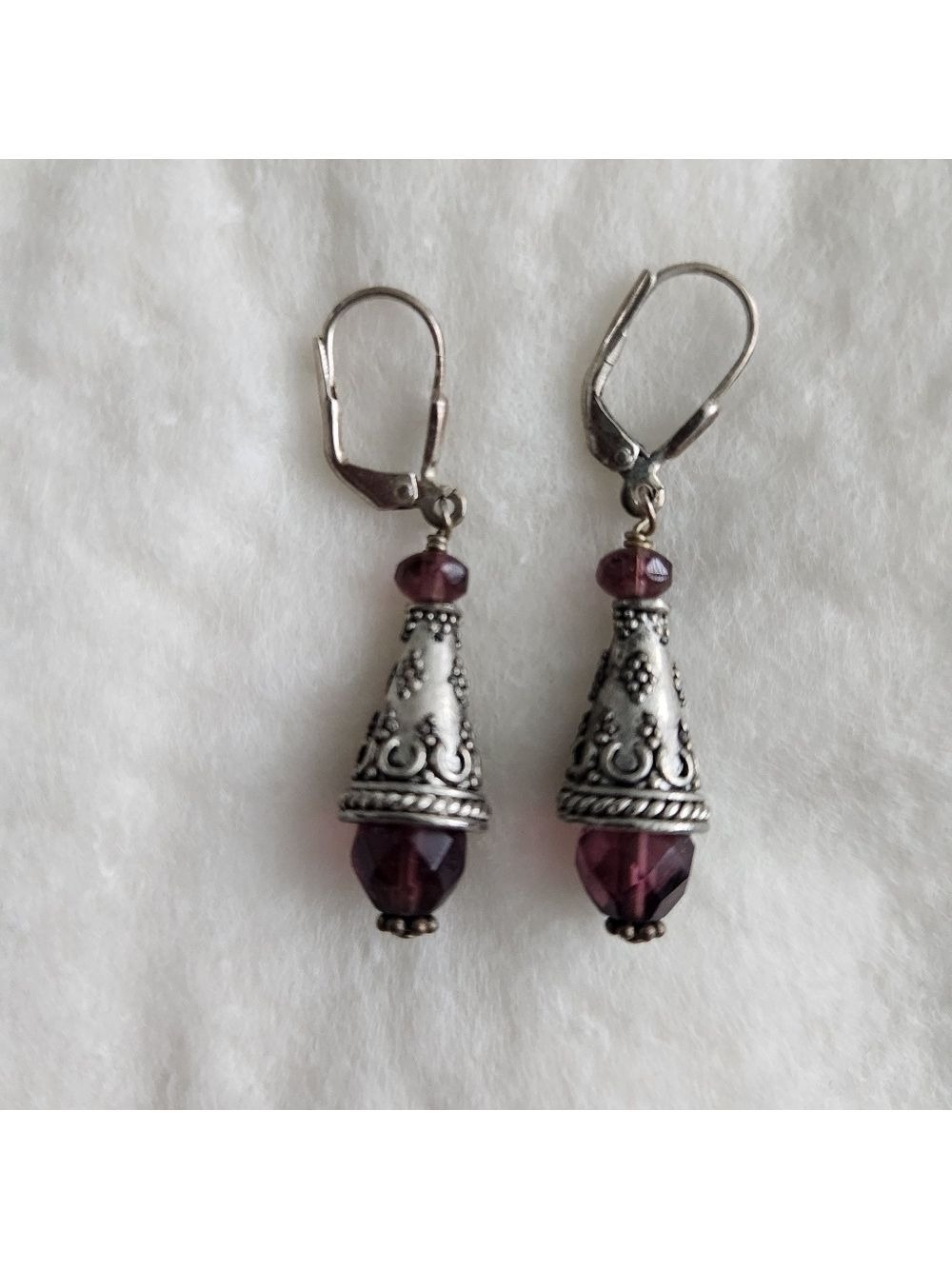 BALI SILVER AMETHYST EARRINGS - Picture 4 of 5